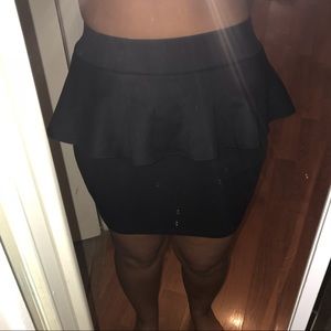 Black Peplum pencil skirt above the knee
